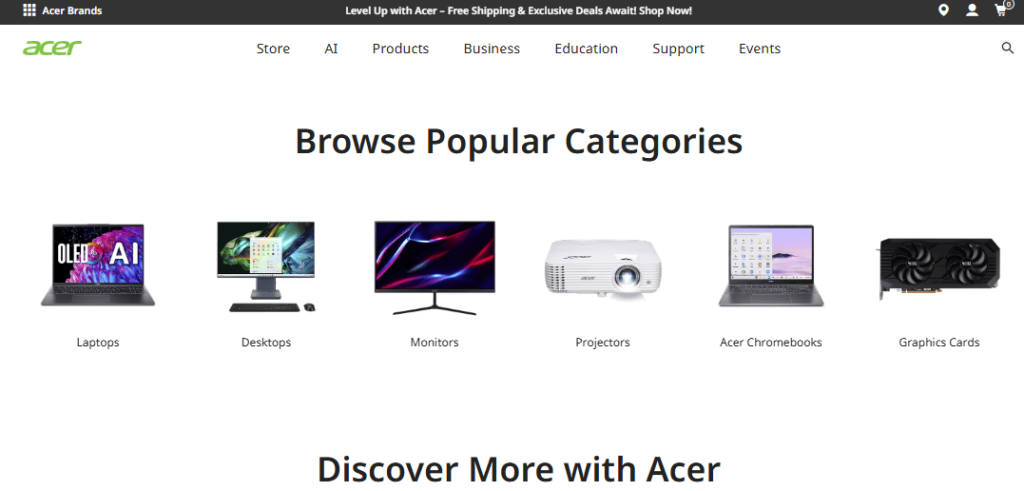 screenshot from acer official website of 2025